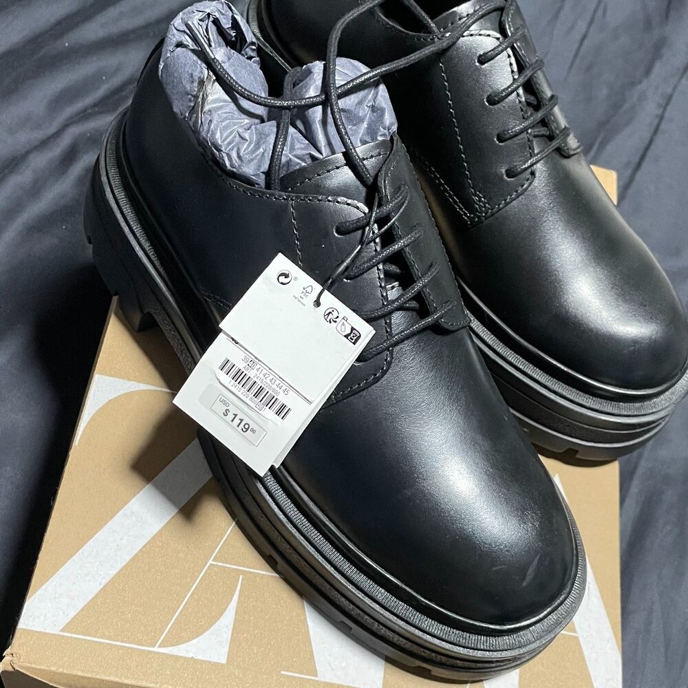 Size 7 - ZARA Leather Dress Shoes Black [Zapato Volumen Piel]